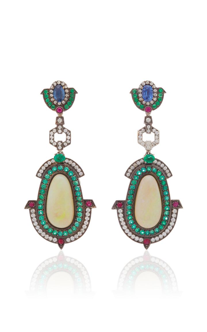 Dorion Soares 18k Goldopal Sapphire Emerald Diamond And Ruby Drop Earrings