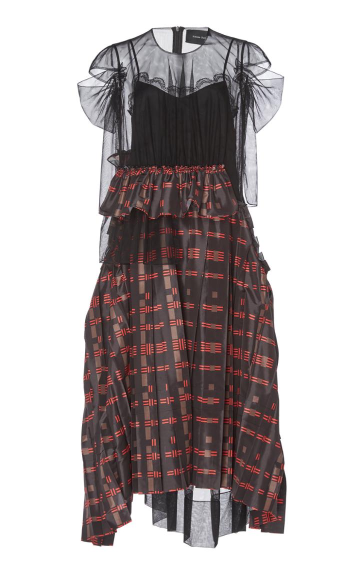 Simone Rocha Deconstructed Pleated Plaid Tulle Dress