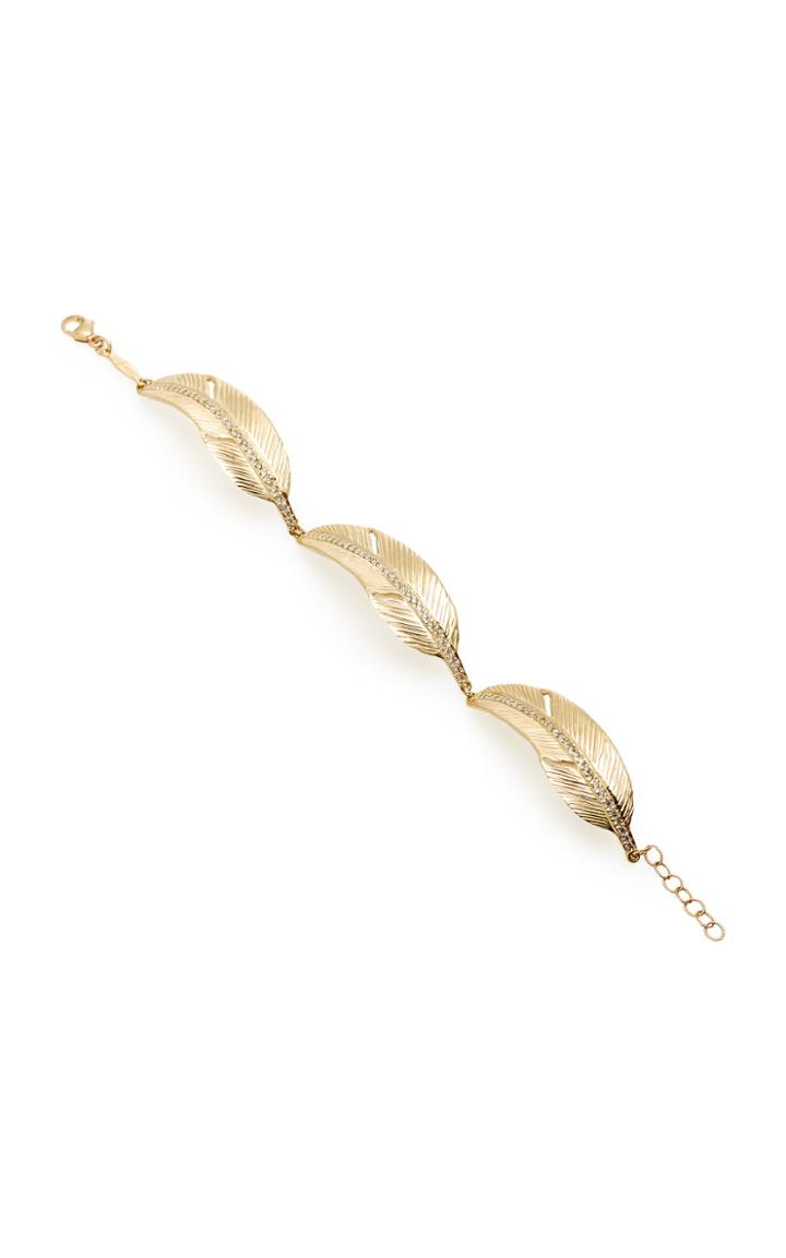 Jacquie Aiche 14k Yellow Gold Pave Triple Feather Bracelet