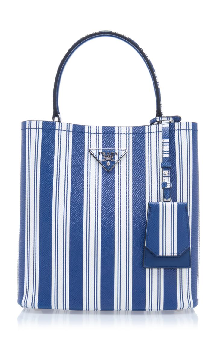 Prada Striped Leather Tote Bag
