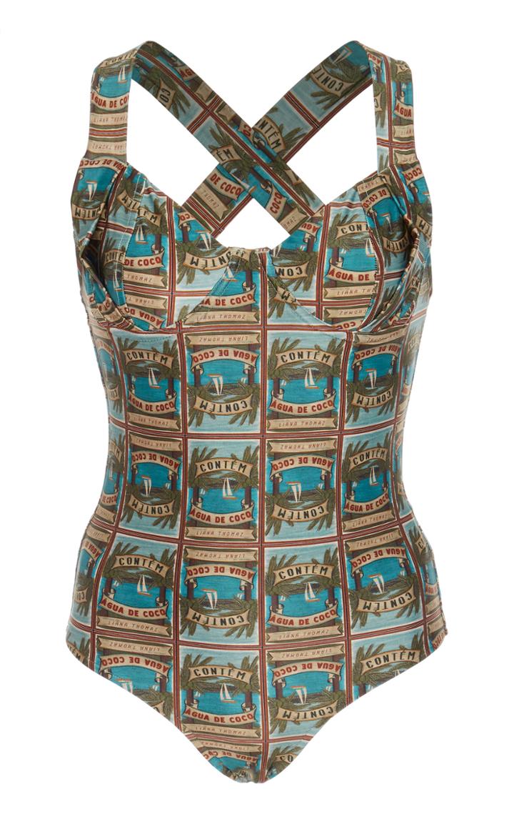 Agua De Coco Printed Crossover Strap One-piece Swimsuit
