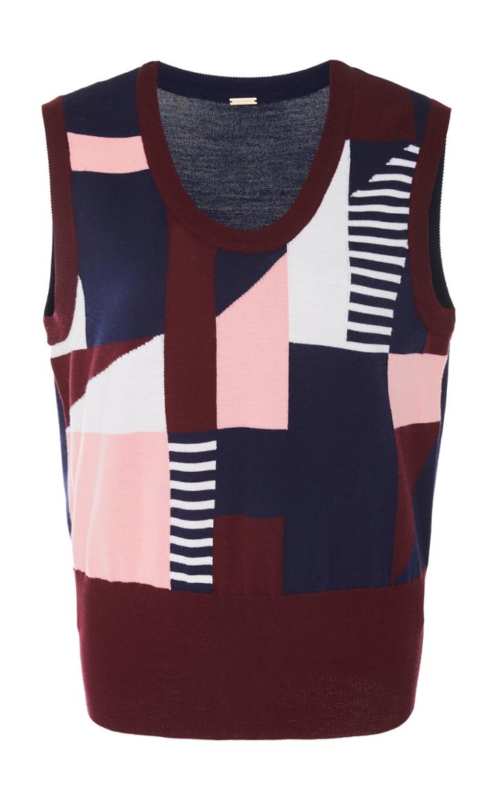 Adam Lippes Geometric Print Scoop Neck Wool Top