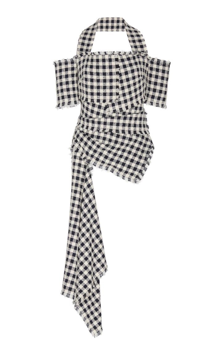 Oscar De La Renta Plaid Cold-shoulder Cotton Blouse