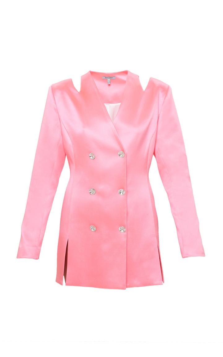 Moda Operandi Mach & Mach Pink Satin Cut Out Blazer With Crystal Buttons