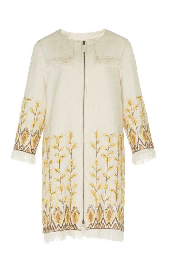 Andrew Gn Bead Embroidered Linen Coat