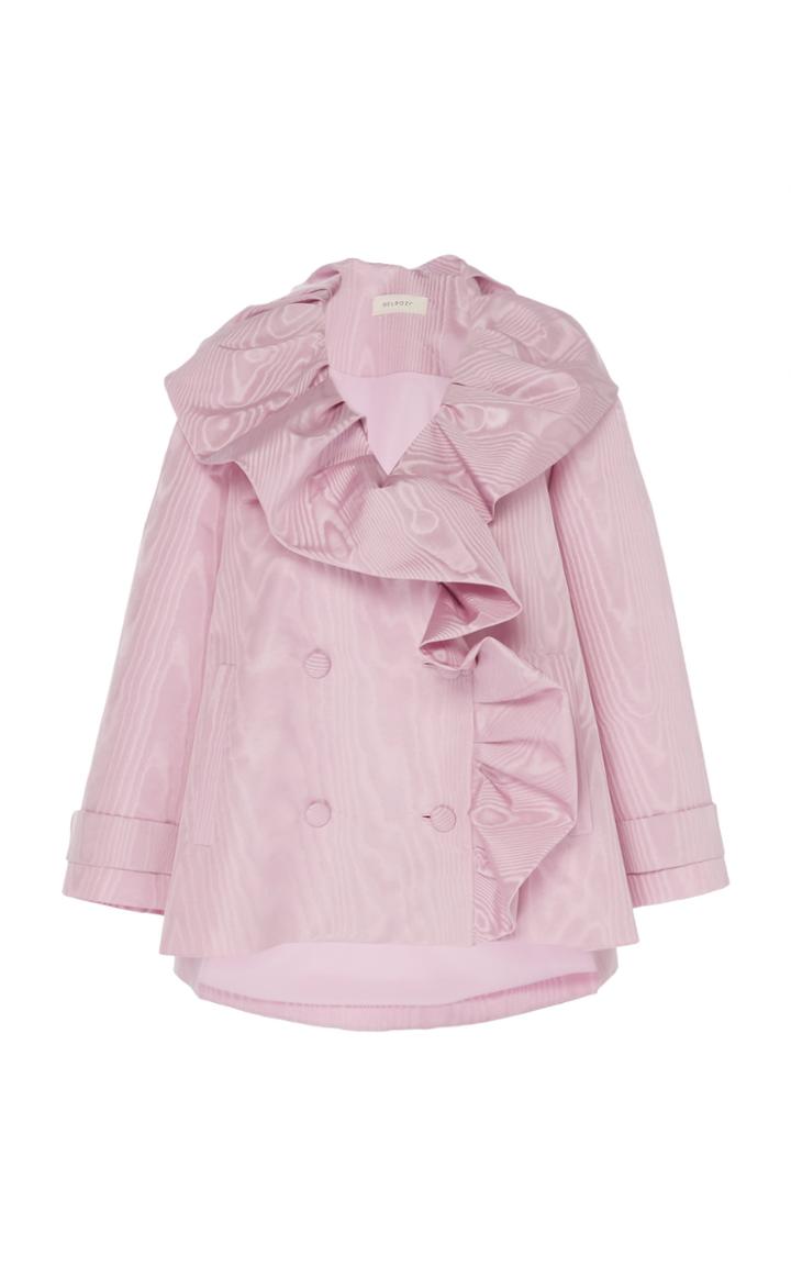 Delpozo Ruffled Silk Moire Peacoat