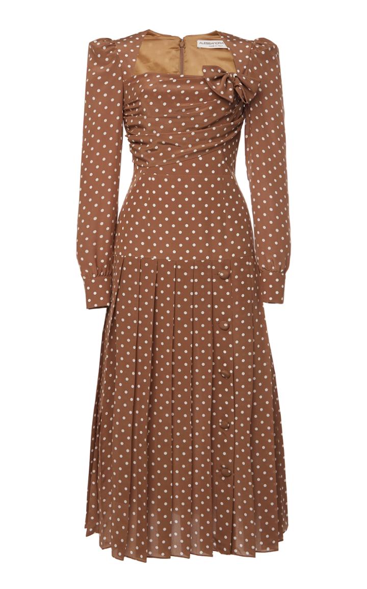 Moda Operandi Alessandra Rich Polka Dot Silk Pleated Dress With Bow