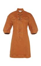Alberta Ferretti Stretch Denim Safari Lace Up Dress