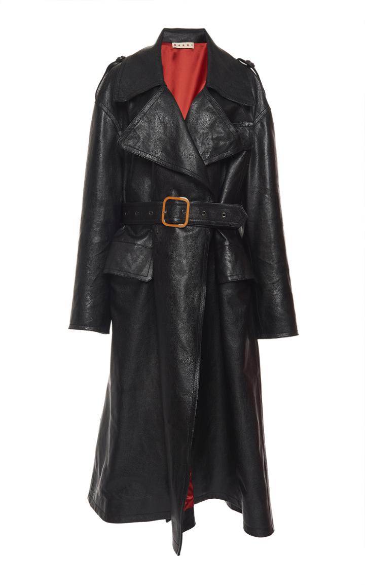 Marni Leather Midi Length Trench Coat