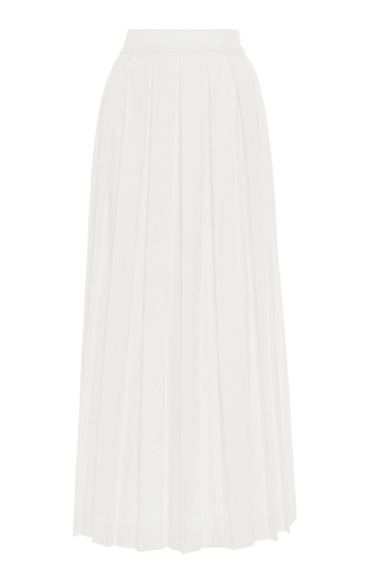 Luisa Beccaria Pleated Linen-blend Maxi Skirt