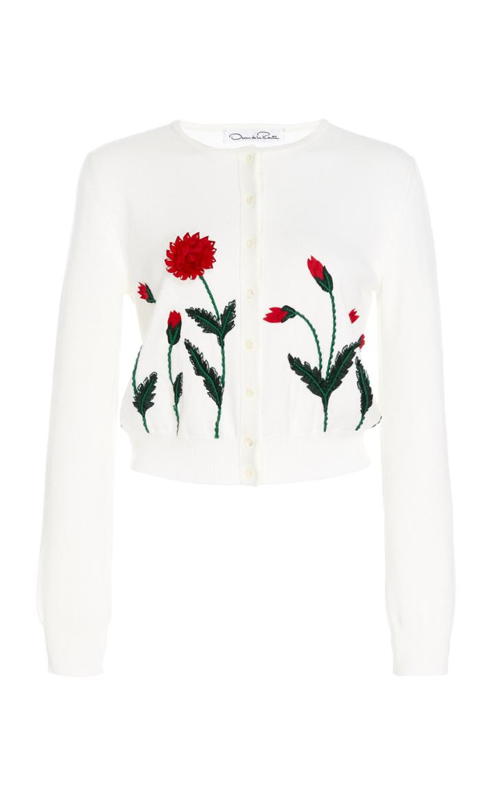 Oscar De La Renta Poppy-embroidered Cardigan