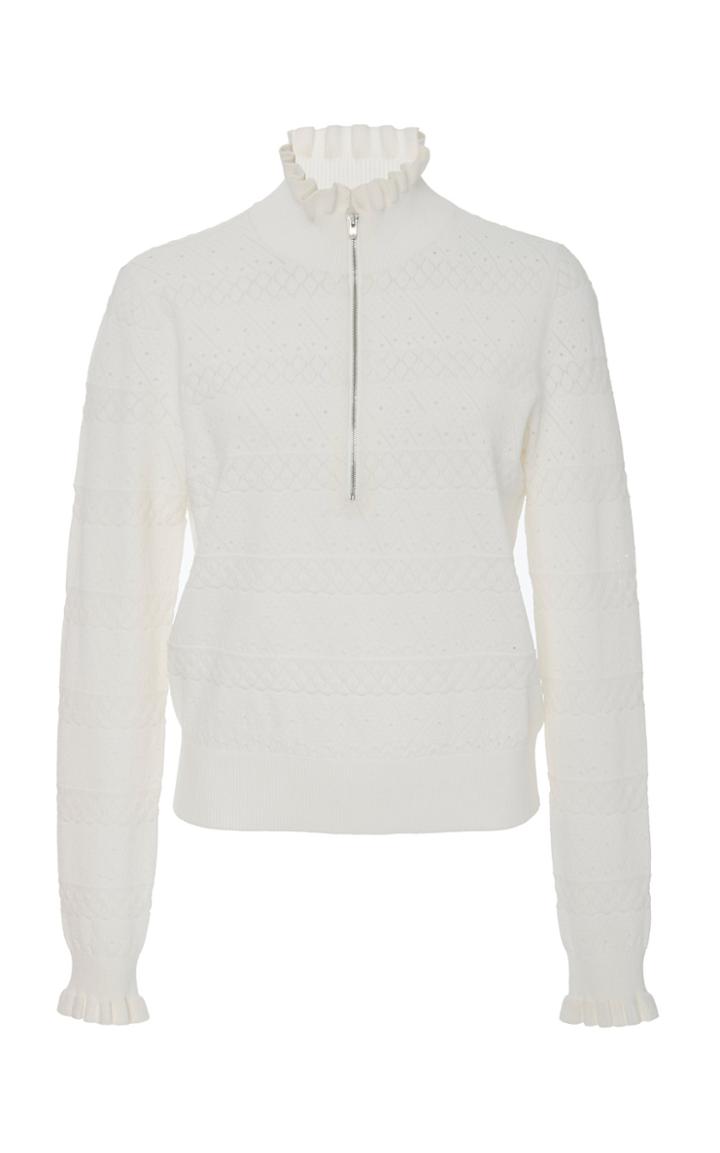 Veronica Beard Silvi Ruffled Mock-neck Pointelle Sweater