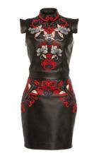 Zuhair Murad Lotus Temple Print Leather Mini Dress
