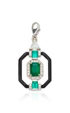 Nikos Koulis Oui Black Enamel Pendant With White Diamonds And Gemfields Emeralds