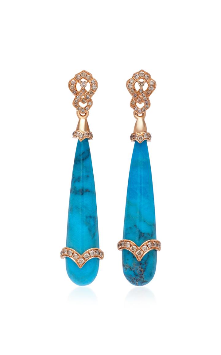 Sara Weinstock 18k Gold Turquoise And Diamond Earrings