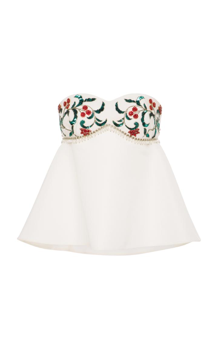 Elizabeth Kennedy Strapless Top With Floral And Pearl Embroidery