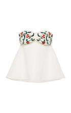 Elizabeth Kennedy Strapless Top With Floral And Pearl Embroidery