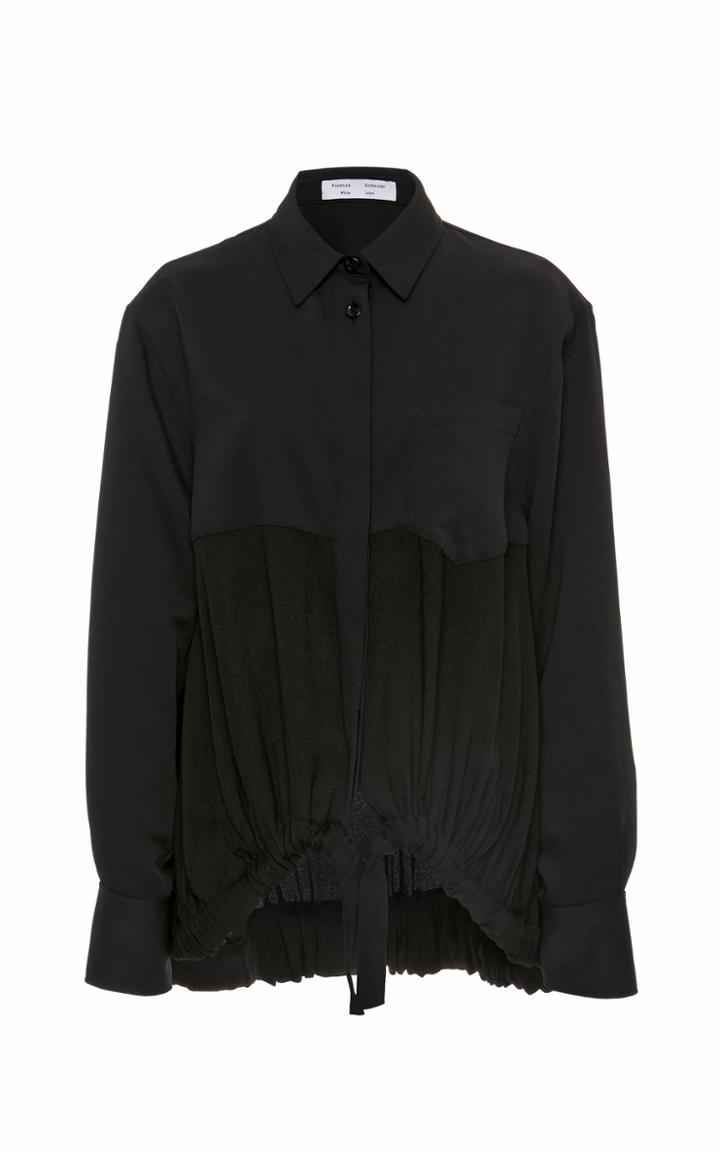 Proenza Schouler White Label Rumpled Pique Long Sleeve Tie Top