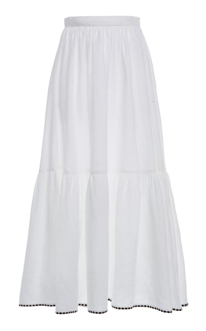 Moda Operandi Le Sirenuse Positano Flower Cheque Evelyn Tiered Linen Midi Skirt Size