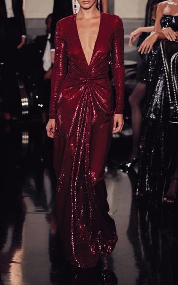 Moda Operandi Ralph Lauren Stellan Draped Sequined Gown Size: 0