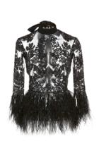 Zuhair Murad Ostrich Feather And Bead Embroidered Tulle Top