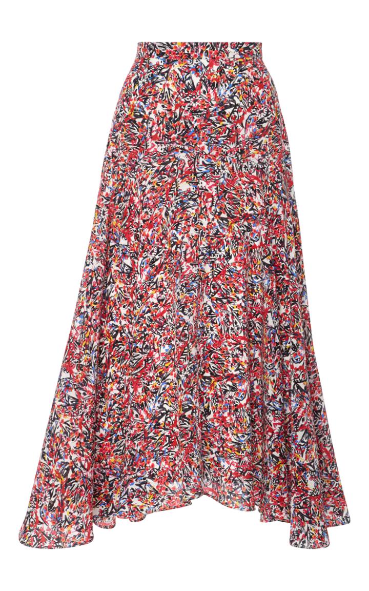 Saloni Ida Printed Silk Crepe De Chine Skirt
