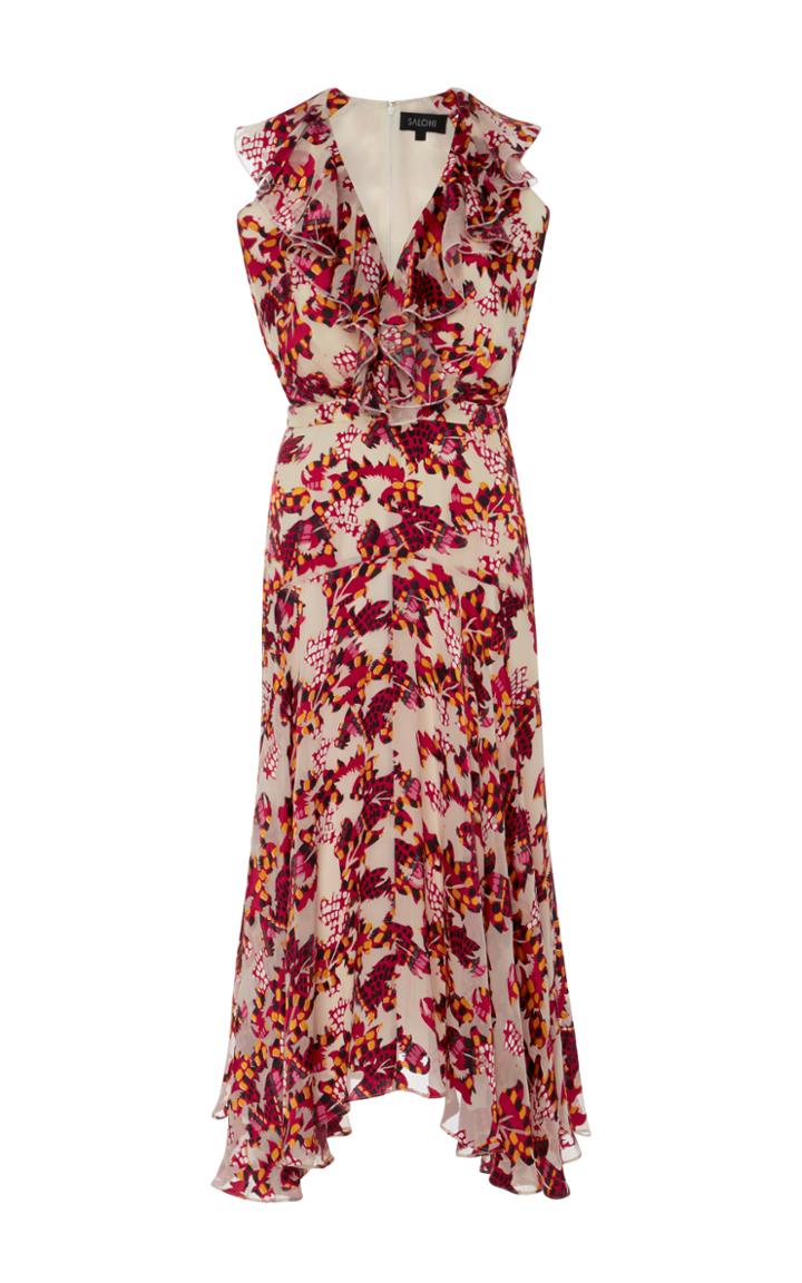 Saloni Rita Ruffled Printed Silk Dress