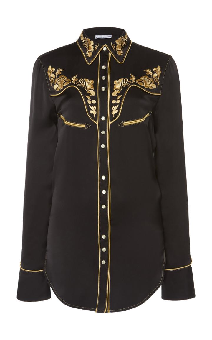 Paco Rabanne Embroidered Satin Button Down Shirt
