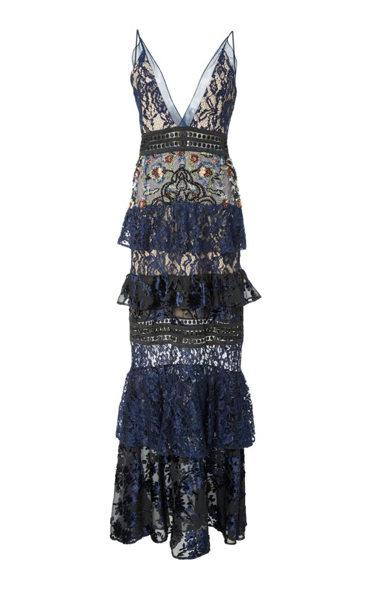 Patbo Burnout Ruffle Lace Gown