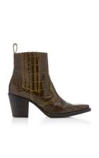 Ganni Croc-effect Leather Ankle Boots