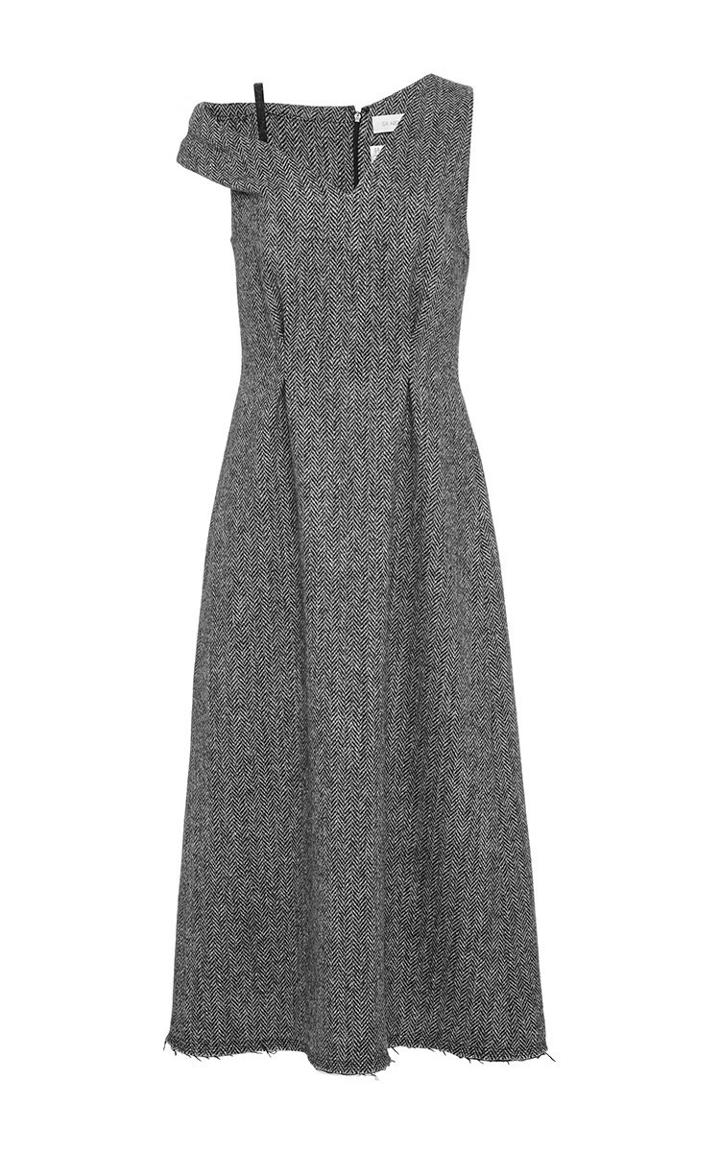 Isa Arfen Harris Tweed Asymmetrical Off Shoulder Dress
