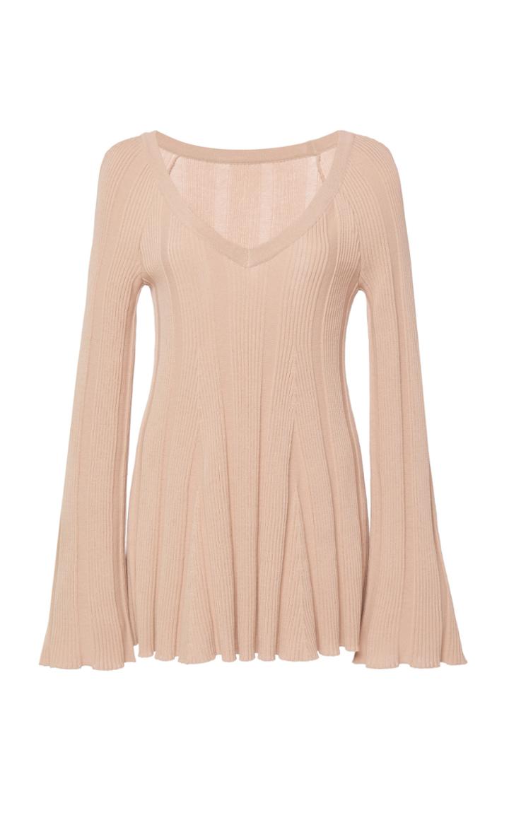 Alberta Ferretti V-neck Ribbed Knit Cotton Top