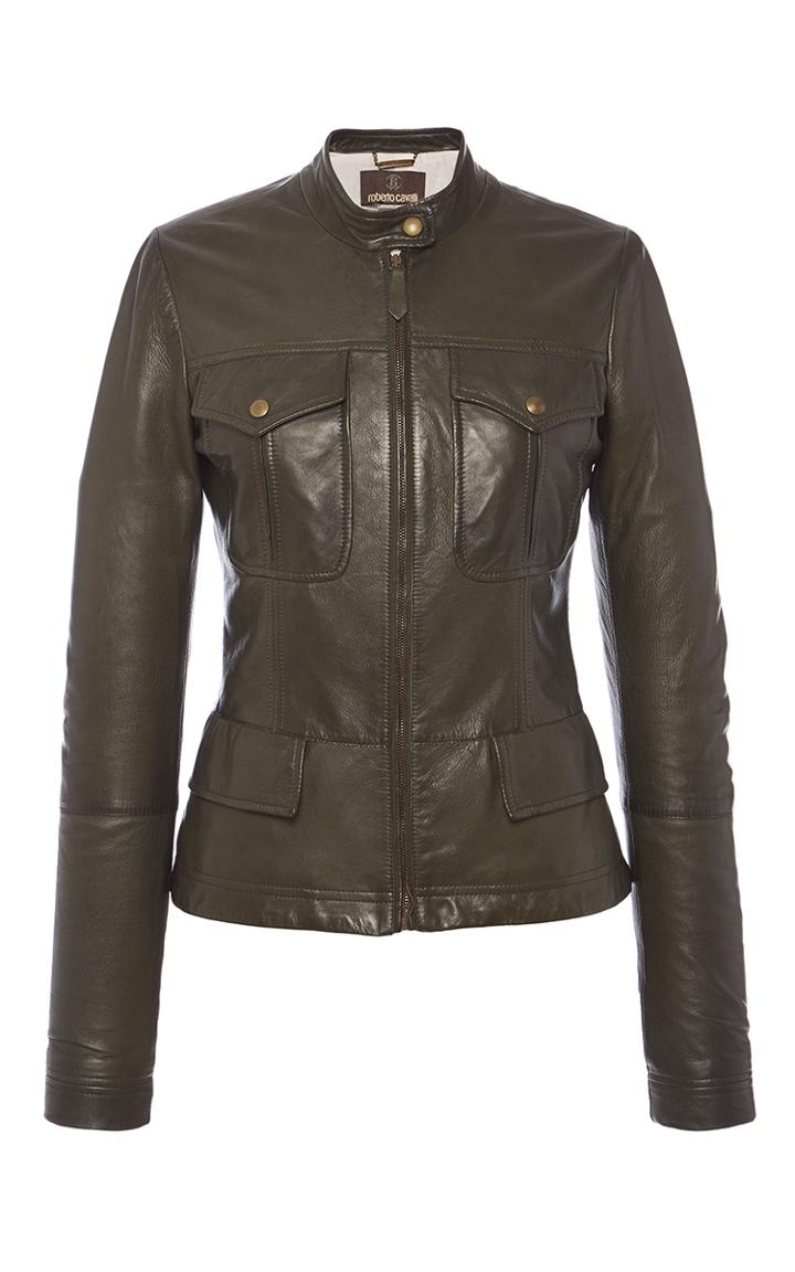 Roberto Cavalli Military Green Soft Glove Leather Jacket