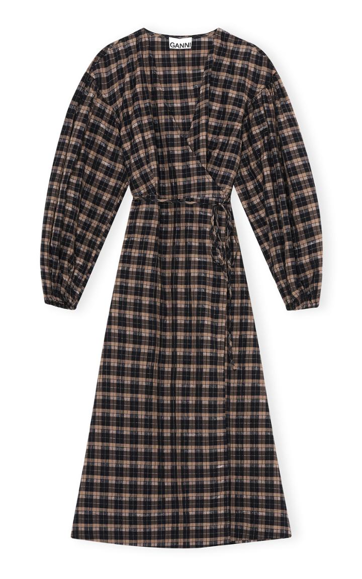 Moda Operandi Ganni Seersucker Check Wrap Maxi Dress