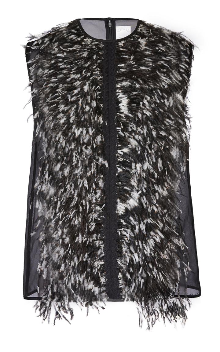Huishan Zhang Toniette Ostrich Feather Embellished Silk Top