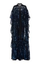 Naeem Khan Eyelet-trim Sequined A-line Gown