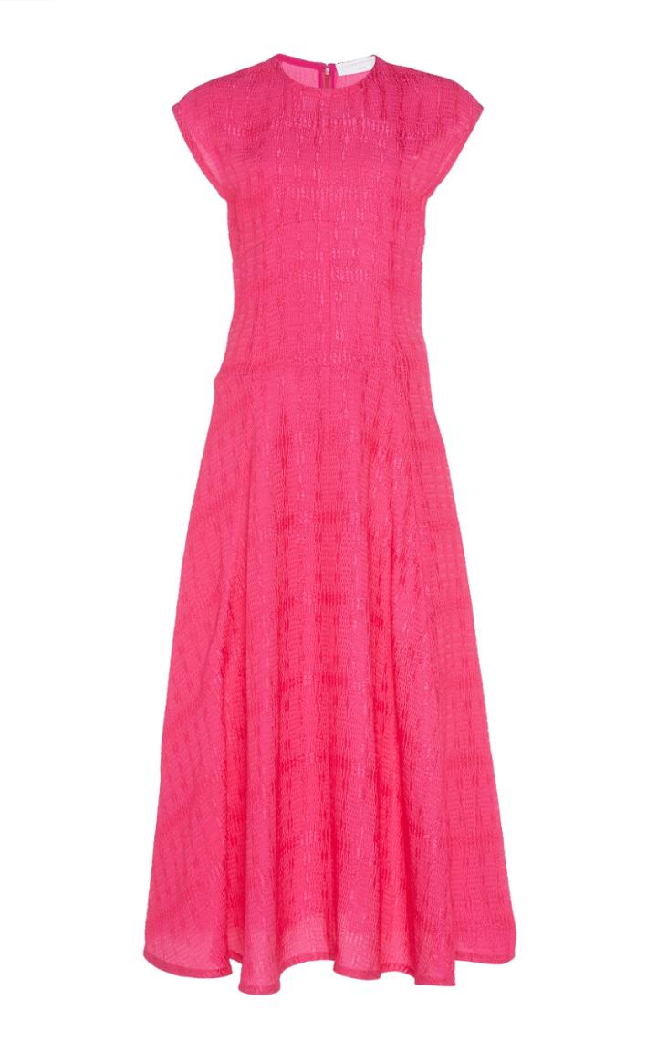 Victoria Beckham Cap Sleeve Textured Cloque Midi Dress