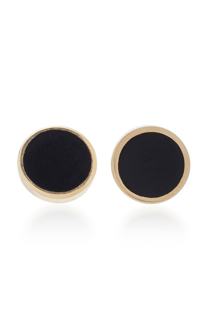 Established 18k Gold Black Enamel Dot Earrings