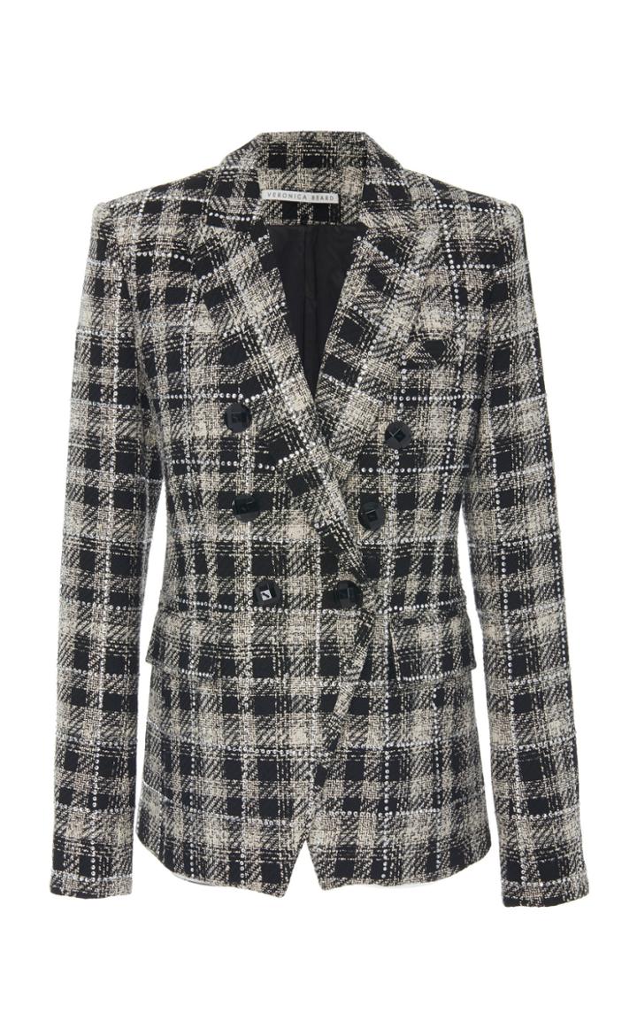 Veronica Beard Miller Faux Double-breasted Rhinestone-button Plaid Jacket