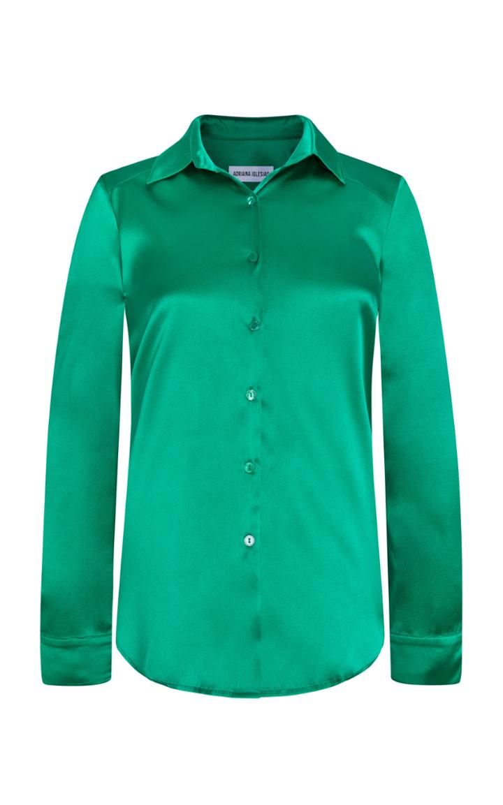 Adriana Iglesias Julie Collared Silk Satin Shirt