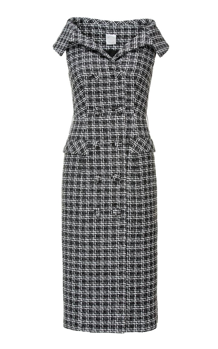 Moda Operandi Huishan Zhang Domino Belted Tweed Double-breasted Midi Dress