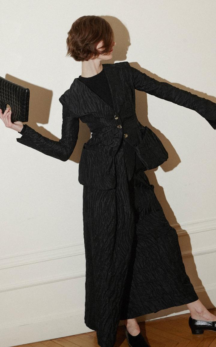 Moda Operandi A.w.a.k.e. Mode Asymmetric Pleated Jacquard Maxi Skirt