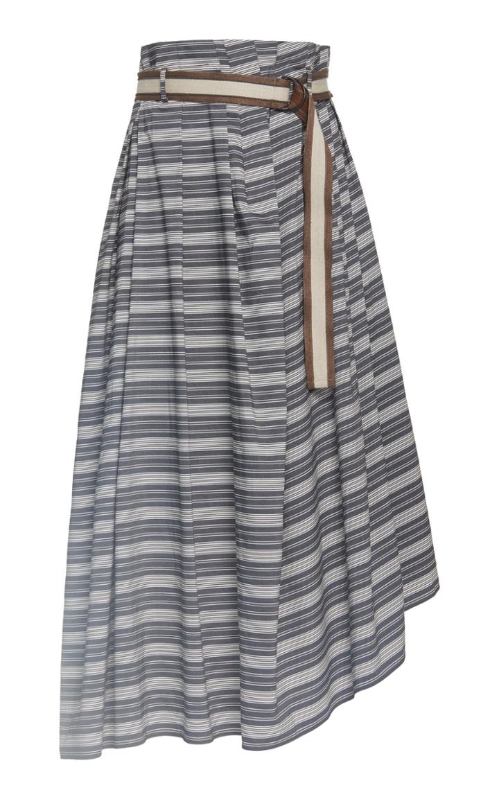Brunello Cucinelli Striped Poplin Skirt With Monili D-ring Belt