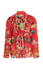 Red Valentino Pussy-bow Floral-print Crepe De Chine Top