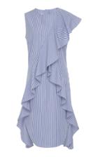 Goen.j Ruffle-trimmed Striped Cotton Dress