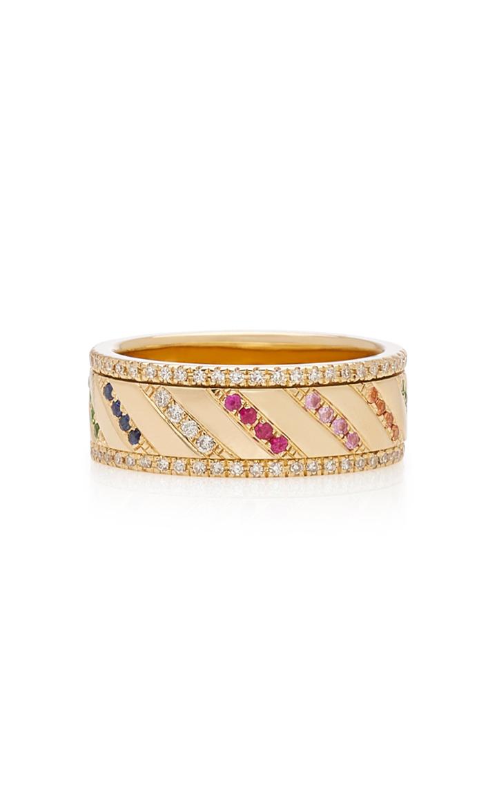 Ef Collection 14k Multi Diamond Rainbow Slash Spinning Ring