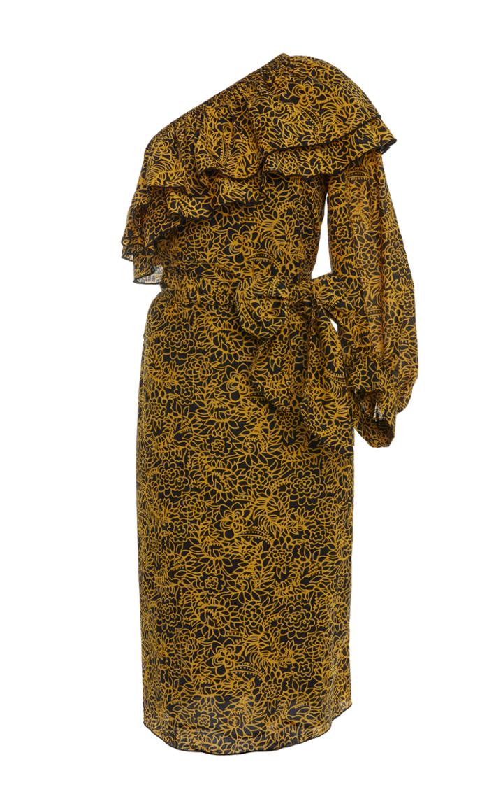 Apiece Apart One-shoulder Printed Silk And Cotton-blend Dress