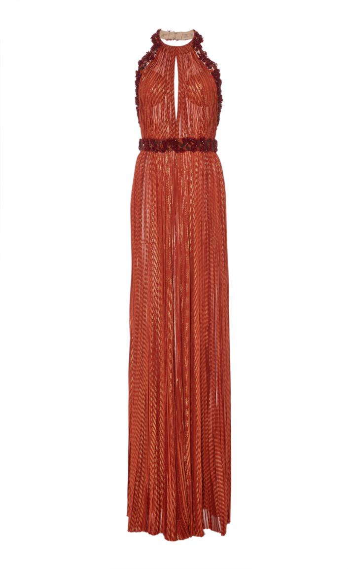 J. Mendel Sleeveless Metallic Striped Gown