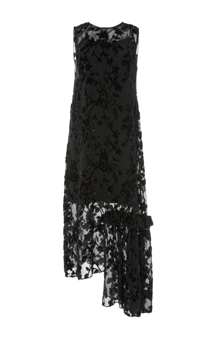 Tibi Embroidered Devore Ruffle Dress