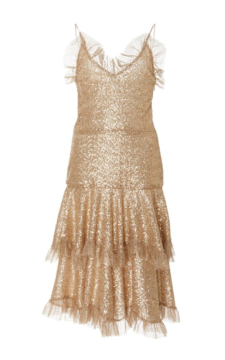 Rodarte Metallic Ruffled Lace Dress